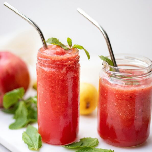 watermelon slushies in jars with straws